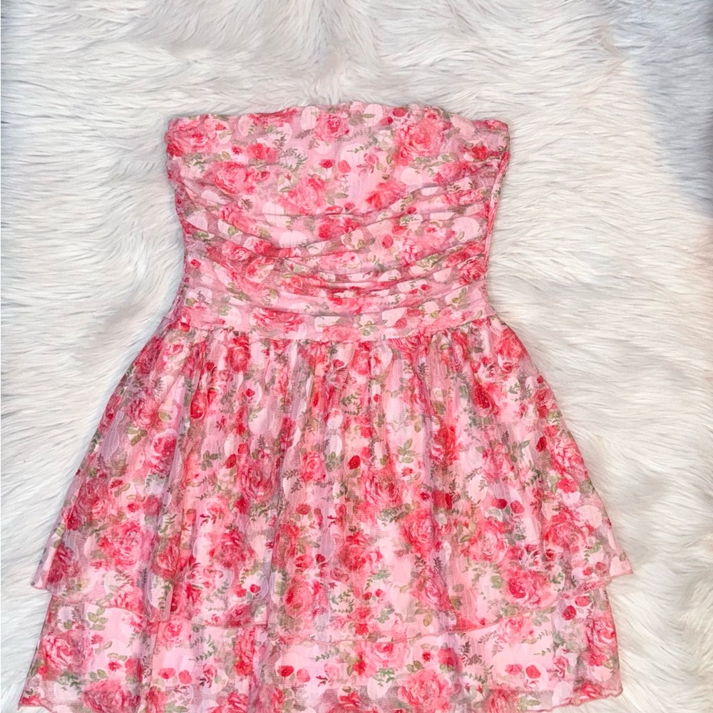 SHEIN Pink Ruched Strapless Dress for Prom